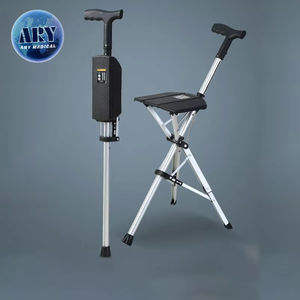 Tongkat berjalan elektrik ringan, tongkat berjalan tiga kaki lipat dengan bangku tempat duduk buka bangku dengan satu klik - Product Image 2