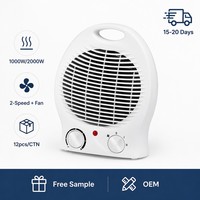 PTC Seramik Fanlı Isıtıcı Taşınabilir Elektrikli Oda Masaüstü Isıtıcı 1000W 2000W Çift Güçlü Güvenlik Sigortalı Devrilme Anahtarı VDE