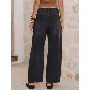 กางเกงยีนส์ทรงบาร์เรลสำหรับผู้หญิง FOXA เอวกลาง ขากว้าง สไตล์ลำลอง ทรงหลวม สบายๆ แฟชั่น Y2K สตรีทแวร์ ทรงบอยเฟรนด์ ความยาวระดับข้อเท้า - Product Image 4