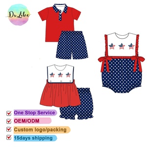 Hot Sale Custom <strong>Patriotic</strong> Children Clothes Girls Sets Stars Embroidery Applique <strong>Shorts</strong> Bow Ruffle Baby Girl Romper - Product Image 1