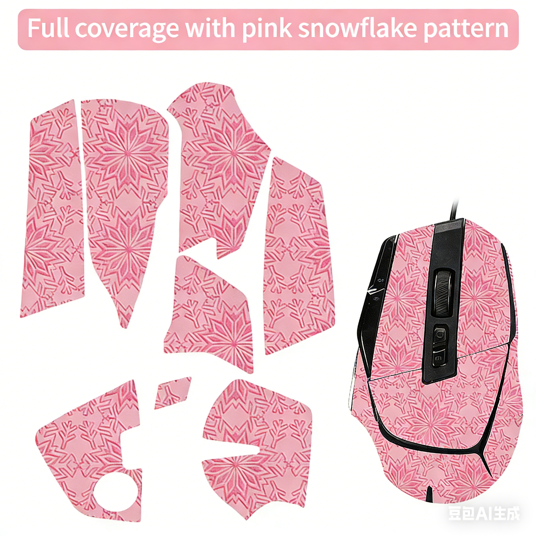 Pegatina de ratón con diseño de nieve rosa - Paquete completo