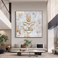 Peinture murale abstraite bleue et dorée peinte à la main, art indien, pour salon et salle à manger