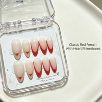 Vente en gros de faux ongles en ABS de haute qualité, style français, avec colle, motif cœur rose, pour les ongles et toutes les occasions
