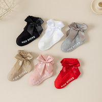 1-3-5 Jahre Alte Unisex Winter Crew Casual Kleinkind-Socken mit Niedlicher Schleife und Rutschfesten Sohlen für Kinder