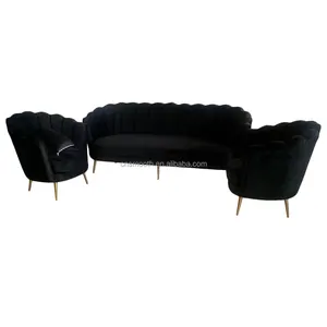 Moderne 3 Zits Bank Luxe Gebogen Velvet Black Wedding Banken Voor Thuis Bruiloft Evenementen Decor