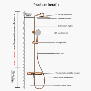 Set <span class=keywords><strong>Doccia</strong></span> Termostatico in Ottone Lucido Dorato, Lussuoso Miscelatore a Parete con Getto a Pioggia e Spray Delicato, Moderno per Hotel - Product Image 4