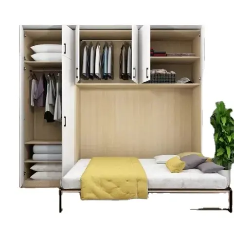 छोटे अपार्टमेंट के लिए ठोस लकड़ी का बहुक्रियाशील अदृश्य बिस्तर, फोल्डिंग सिंगल मल्टीपल स्पेस, स्टडी रूम और अलमारी सभी एक में