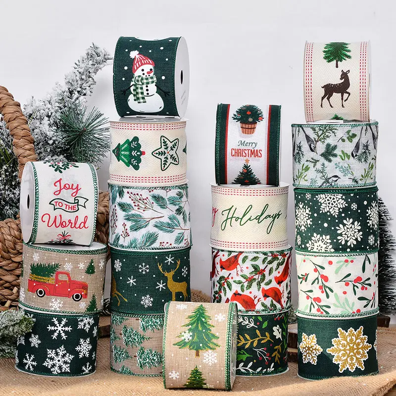 Ribest Holiday Wired Edge Gift Ribbon for Christmas Trees Party Decoration Gift Wrapping 2.5 Inch Print