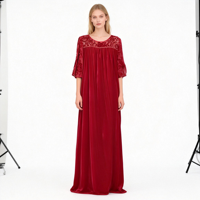 Nouvelle Robe Longue Ample en Velours Respirant et Écologique avec Dentelle, Taille Naturelle, Grande Taille pour Femme, Collection 2026