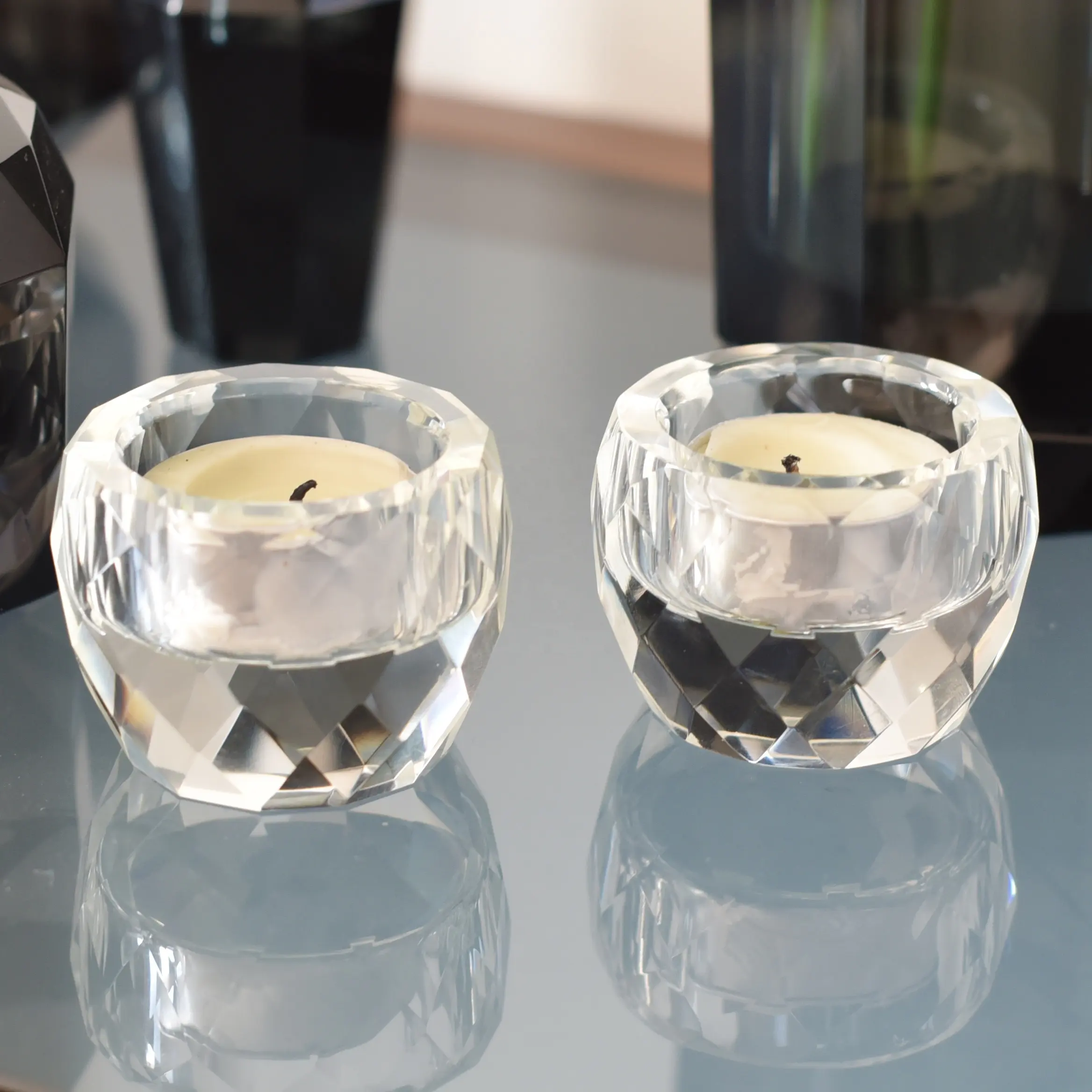 New Design Custom Modern Diamond Stick T T-Light Tea Light Facing K9 Crystal Votive Candle Holder For Home Wedding Table Decor