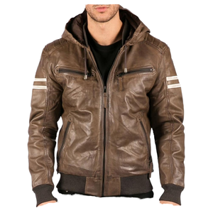 Chaqueta Bomber de Cuero Personalizada para Hombre, Cuello en V, Cierre de Cremallera, Exterior de Lana y Seda, Ropa Exterior Informal de Invierno, Suave y Transpirable, Servicio OEM - Product Image 1