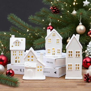 <span class=keywords><strong>Casa</strong></span> de Navidad de Cerámica con Luz LED, Miniatura de Cabaña Brillante para Decoración de Mesa Navideña, Adornos de Pueblo Navideño - Product Image 3