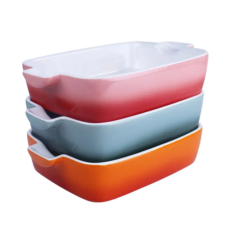 Colorato di Ceramica Bakeware Gres Set di Grandi Dimensioni di Cottura Piatto Piatto Piatto di Ceramica Rettangolare della Vaschetta di Cottura Bakeware Loaf Pan Con Maniglie