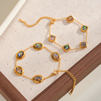 Bracelet en acier inoxydable plaqué or 18 carats, coquille d'ormeau brillante, forme carrée et goutte d'eau