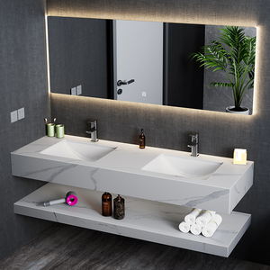 Nuevo <span class=keywords><strong>Diseño</strong></span> de Mueble de Baño Flotante de Piedra Sinterizada con Espejo Inteligente y Lavabo, <span class=keywords><strong>Diseño</strong></span> Moderno para Hotel - Product Image 1