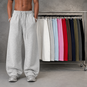 Pantalones Deportivos de Hombre Estilo Vintage, Color Sólido, Forro Polar Grueso, Corte Holgado, Casuales, para Calle - Product Image 1