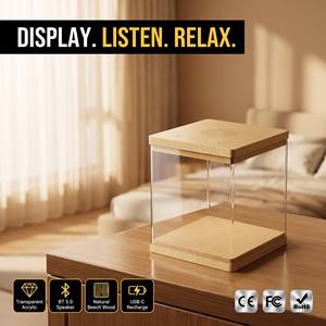 Vitrina de acrílico con altavoz inalámbrico, máquina de ruido blanco, madera de haya natural, recargable por USB, expositor de coleccionables al por mayor - Product Image 2