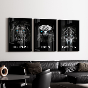 HAOWAI OEMODM Juego de 3 Láminas Decorativas en Lienzo con Diseños de Animales Motivacionales: León, Águila, <span class=keywords><strong>Lobo</strong></span> - Decoración en Blanco y Negro - Product Image 2