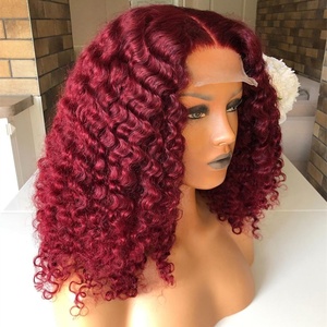 Highknight dentelle 4x4 5x5 fermeture perruques cheveux humains Transparent bouclés Bob brésilien rouge 99j bordeaux longue dentelle <span class=keywords><strong>suisse</strong></span> brun moyen - Product Image 3