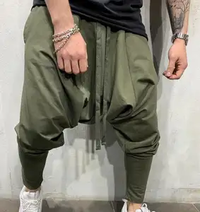 Gündelik spor giyim sweatpants bırak crotch slacks pantolon harem pantolon erkekler dökümlü pantolon