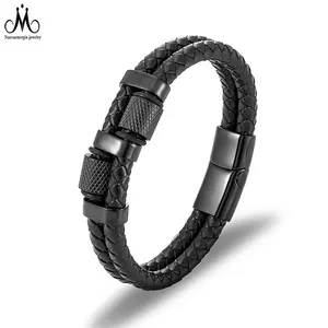 Novo Estilo de Mão-tecido de Couro Manguito Pulseira Para Homens Pulseira De Couro Trançado dos homens Jóia Da Forma