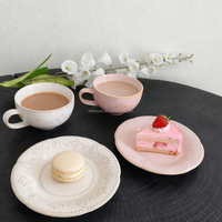 Plateau à tasse en céramique de style européen rétro, gaufré, résistant à la chaleur, passe au lave-vaisselle et au micro-ondes, 250 ml, pour le petit-déjeuner à la maison, le lait, le café