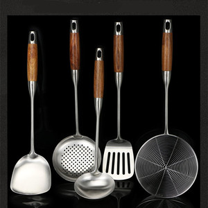 ชุดตะหลิวสแตนเลส 304 ด้ามไม้พะยูง 5 ชิ้น อุปกรณ์ทำครัวสำหรับใช้ในบ้าน - Product Image 1