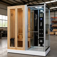 Cabine de sauna finlandaise en bois, design artisanal, avec cadre en verre trempé, double fonction vapeur sèche et humide, pour espace bien-être à domicile