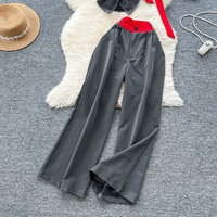 Ensemble haut et pantalon long pour femmes, style Y2K, été, dentelle contrastée, haut à bretelles, taille haute, pantalon large