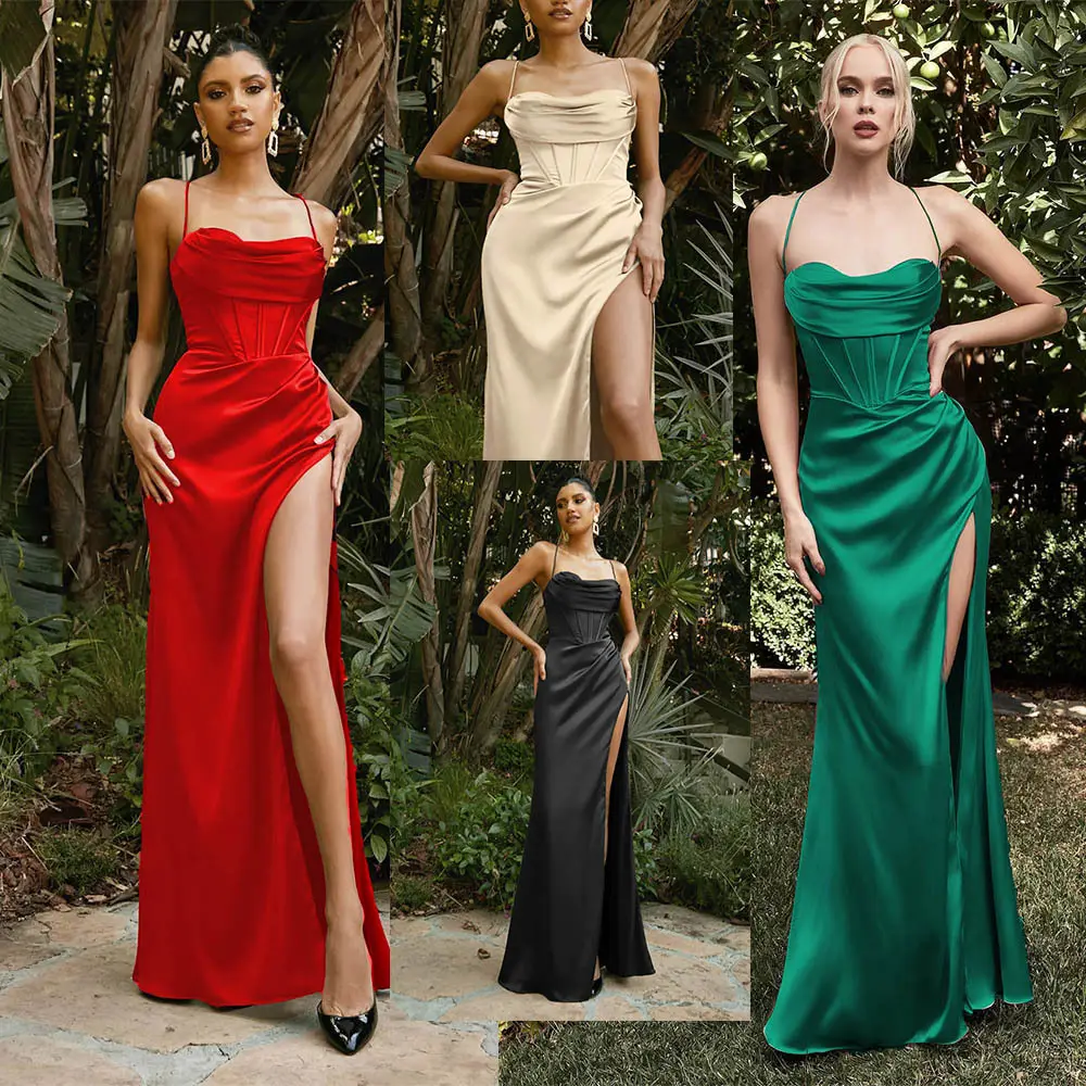 2023 New Women's Sexy Red Sleeveless Strap Dress Party Wedding Bridesmaid Dress