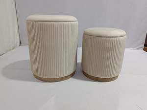 Bailey Custom <span class=keywords><strong>con</strong></span> gambe in legno di stoccaggio rotondo sedia ottomana Base in legno di velluto 1.5 pollici Set di 2 <span class=keywords><strong>pouf</strong></span> per soggiorno - Product Image 3