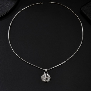 Pendentif pour homme en acier inoxydable style punk vintage avec boussole, chaîne en bambou et motif papillon, perles d'eau douce - Product Image 6