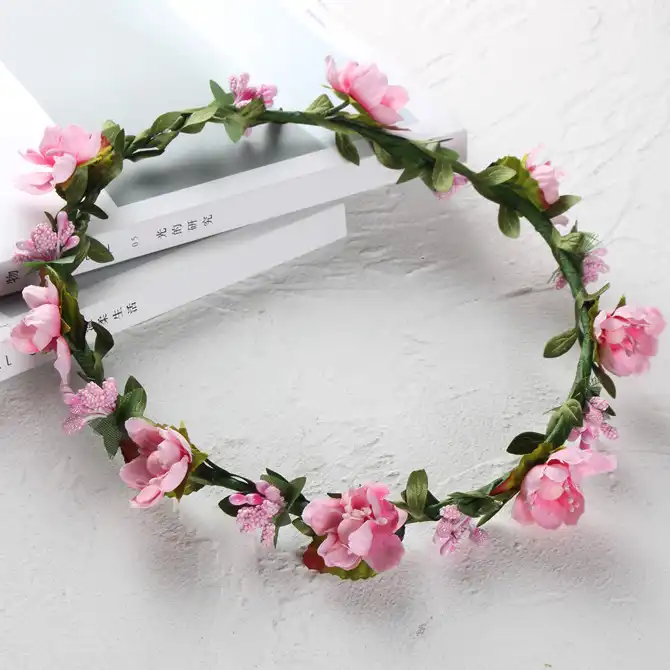 Flowers & Leaves Bun Holder Ring Garland Floral Hair Scrunchies Head Band |  eBay