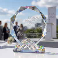 Nouveau trophée octogonal en cristal avec base montagne irisée 3D – Récompense pour événements sportifs et reconnaissance d'entreprise