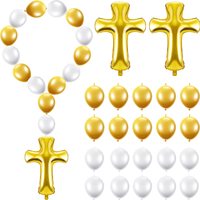 Kit de Décoration Baptême « Dieu Bénisse » – Croix Blanche et Or, Lanterne en Papier, Guirlande, Ballon, Décoration de Gâteau – Baptême de Bébé, Première Communion, Thème Religieux