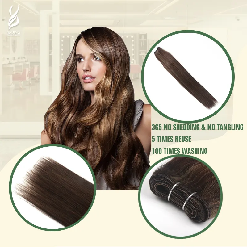 YADING-extensiones de cabello Natural Remy de alta gama, D4-8 de trama a máquina de 24 pulgadas, doble estiramiento, virgen europea, 100% de cabello humano