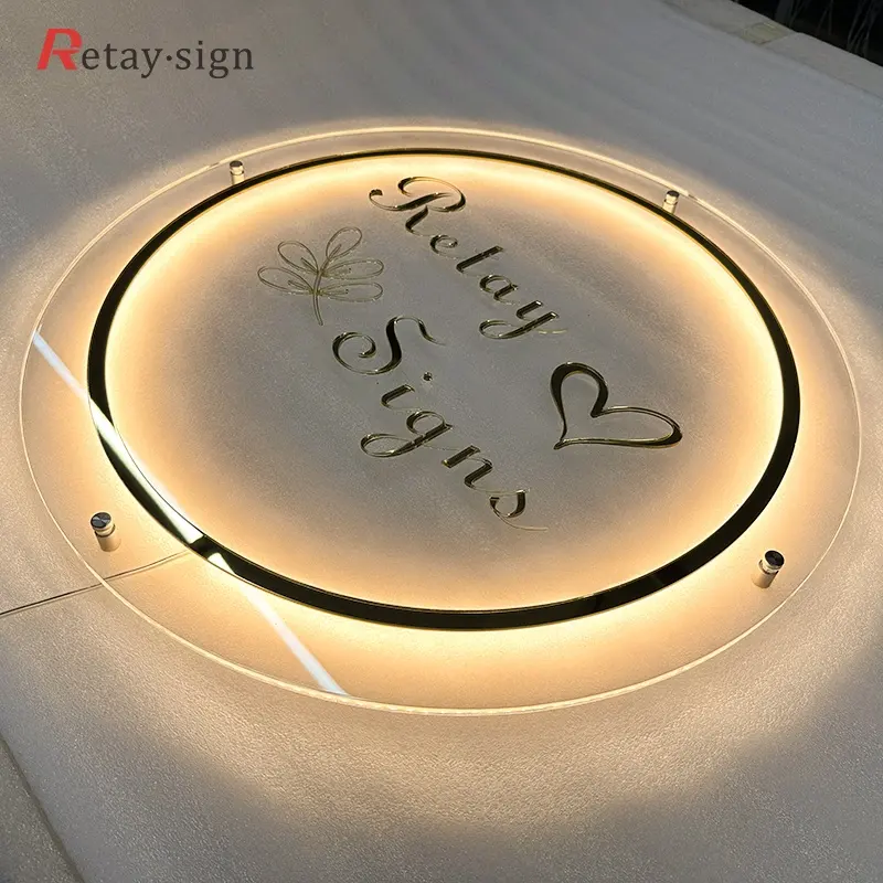 Acrylic Business Logo 3d Round Sign Backlit Beauty Hair Salon Studio Plaques Backlight Sign