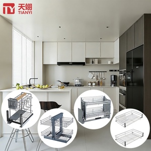 TIANYI Modern Multi-Function <b>Kitchen</b> Storage <b>Cabinet</b> Pull Basket Slide Organizer Rack Soft Close Drawer Slides Stainless Steel - Product Image 1