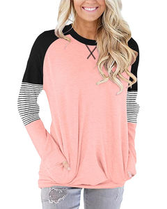 Vente en Gros Stock Haut Basique Régulier pour Dames Contraste Rayé Impression Respirant Slim O-cou Tricoté Long T-shirt avec Poche - Product Image 1