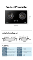 Fabrication en Chine nouvelle conception 2 brûleurs intégrés en verre trempé dessus de table poêle à gaz