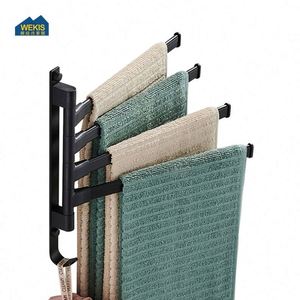 WEKIS 5-Arm Single Black Aluminum Folding Wall-Mounted Hanger Holder <b>Hook</b> Rotating Bars Heater Modern <b>Chrome</b> Finish Bathroom - Product Image 3