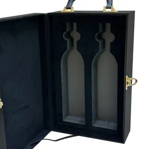 Garrafa de vinho vazia de couro de alta qualidade personalizada caixa de tequila para presente de madeira com alça