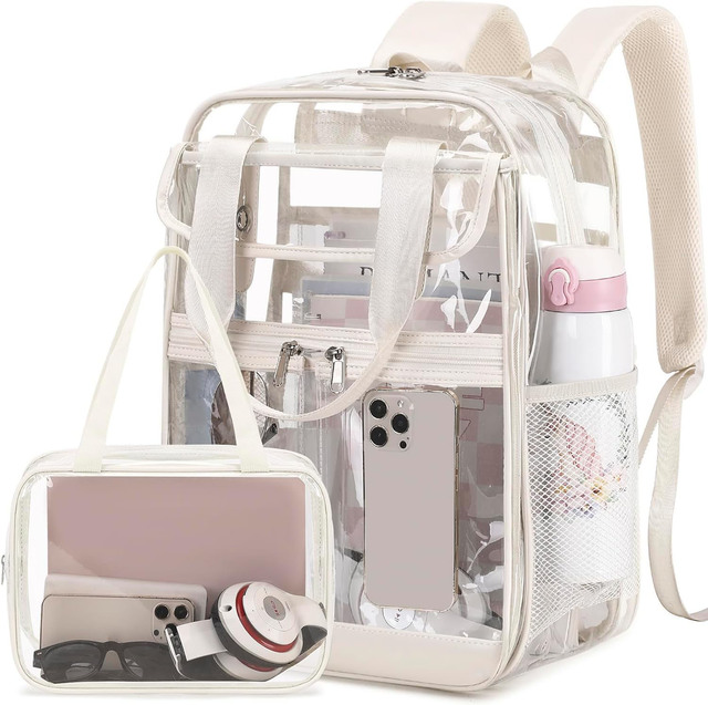 Women Girls Heavy Duty Transparent Bookbag Stadium Approved Transparent Clear Daypack Thick PVC Clear Backpack