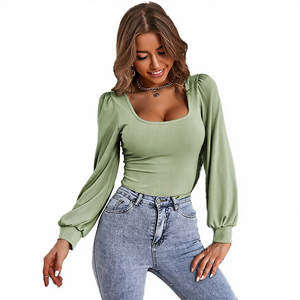 T-shirt en coton et polyester personnalisé, taille printemps, impression de logo, coupe ajustée, manches courtes bouffantes, manches longues, respirant, tricoté - Product Image 4