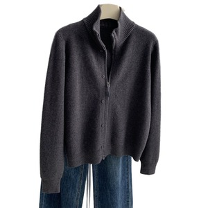 Nuovo <span class=keywords><strong>Cardigan</strong></span> in Maglia a Costine <span class=keywords><strong>Beige</strong></span> Avena con Zip e Collo Alto da Donna, Collezione Autunno 2026, con Bottoni e Polsini, Caldo e Confortevole, Stile Vintage - Product Image 5