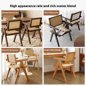 Ghế ăn gỗ nguyên khối với tay vịn mây cổ điển, lưng tựa mây hiện đại, phong cách giản dị, dành cho nhà ở & quán cà phê, bộ sưu tập Chandigarh - Product Image 4