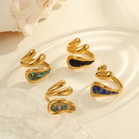 Bagues ajustables vintage françaises en pierre naturelle, bijoux en acier inoxydable inaltérable plaqué or 18 carats PVD pour femmes et jeunes filles