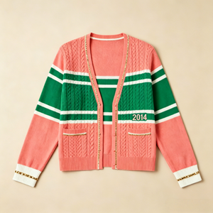 <span class=keywords><strong>Cardigan</strong></span> OEM alla Moda <span class=keywords><strong>con</strong></span> Tasche, Bottoni Rossi e Catena Dorata, Apertura Frontale, Cappotto Lavorato a Maglia per Donna - Product Image 3