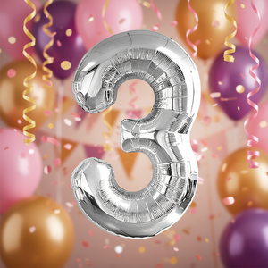 Party Love Silver Number 3 Foil <b>Balloon</b> 80cm Birthday Party <b>Decor</b> Kids - Product Image 3