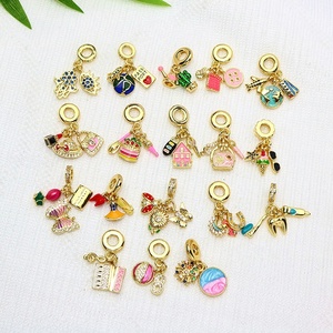 <span class=keywords><strong>Abalorios</strong></span> colgantes de esmalte rosa, chapados en oro, con diseño de avión, pasaporte, casa, mariposa y dientes, de orificio grande, de la serie de viaje y vacaciones - Product Image 1